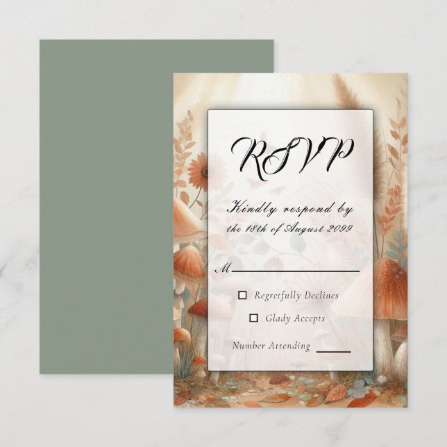 Tarjeta De Confirmación De Asistencia Terracotta Toadstool Woodland Magic Boda (Anverso / Reverso)
