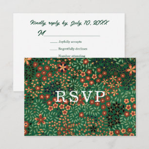 Tarjeta De Confirmación De Asistencia Textil Floral Rojo Verde Oscuro Negrita para Boda 