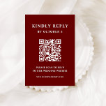 Tarjeta De Confirmación De Asistencia Texto elegante rojo oscuro | Código QR Boda<br><div class="desc">Esta minimalista y elegante tarjeta de respuesta de boda de código QR escaneable presenta texto blanco moderno sobre un fondo rojo oscuro,  marrón,  para un aspecto audaz,  sencillo y colorido. Sus huéspedes pueden escanear fácilmente el código para visitar el sitio web de su boda y rsvp en línea.</div>