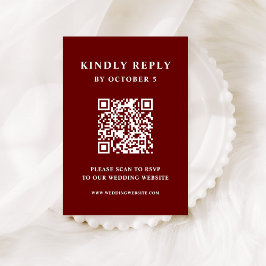 Tarjeta De Confirmación De Asistencia Texto elegante rojo oscuro | Código QR Boda