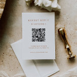 Tarjeta De Confirmación De Asistencia Texto simple y elegante | Código QR del Boda Boho<br><div class="desc">Esta minimalista y elegante tarjeta de respuesta de boda de código QR escaneado presenta texto de barro terracota sobre un fondo blanco limpio,  para un aspecto sencillo y elegante. Sus huéspedes pueden escanear fácilmente el código para visitar el sitio web de su boda y rsvp en línea.</div>