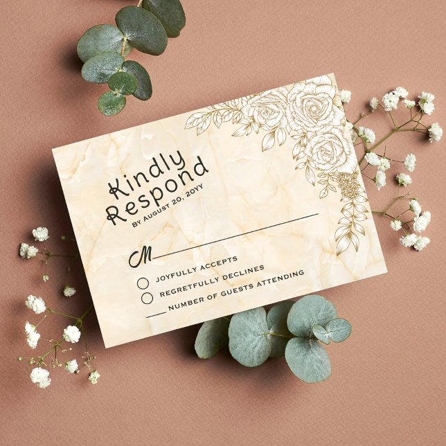 Tarjeta De Confirmación De Asistencia Textura de mármol Floral Lace Boda musulmán islámi (Subido por el creador)