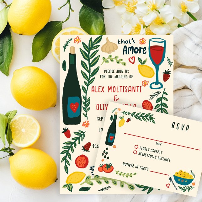 Tarjeta De Confirmación De Asistencia That's Amore Italian Food CUSTOM Wedding  (That's Amore Italian Food Charming Hand-drawn CUSTOM Wedding RSVP Card
)