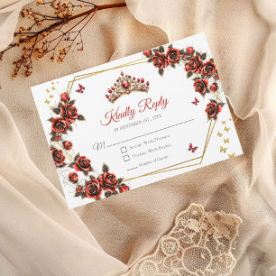 Tarjeta De Confirmación De Asistencia Tiara de Mariposas Rosas Doradas Quinceañera