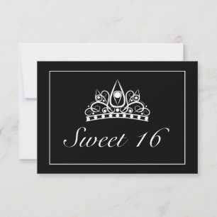 Tarjeta De Confirmación De Asistencia Tiara Minimalista moderno negro dulce 16