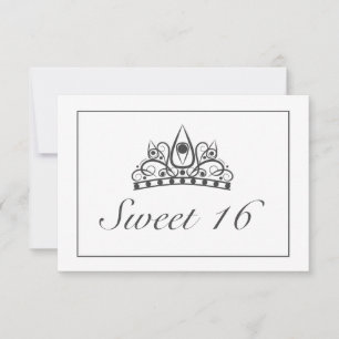 Tarjeta De Confirmación De Asistencia Tiara Minimalista moderno negro dulce 16