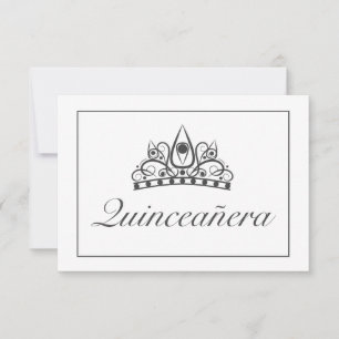 Tarjeta De Confirmación De Asistencia Tiara moderna Minimalista blanca Qinceanera