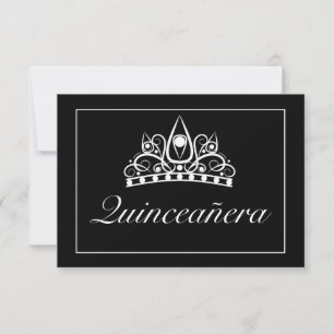 Tarjeta De Confirmación De Asistencia Tiara moderna Minimalista blanca Qinceanera