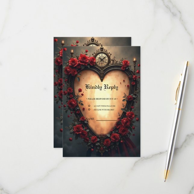 Tarjeta De Confirmación De Asistencia Timeless Love –Victorian Gothic Wedding Collection (Anverso/Reverso In Situ)