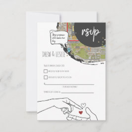 Tarjeta De Confirmación De Asistencia Timeline Courthouse Boda Modern Illustrated