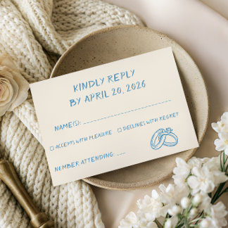 Tarjeta De Confirmación De Asistencia Tipografía de Letra Script Azul Elegante Boda Mini