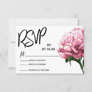 Tarjeta De Confirmación De Asistencia Tipografía de RSVP, Flor de Peonía Acuarela Rosa
