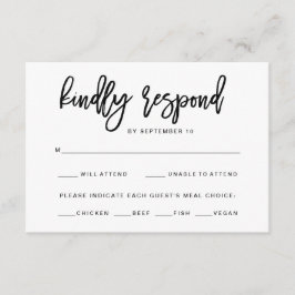 Tarjeta De Confirmación De Asistencia Tipografía en negro y blanco | Elección de comida