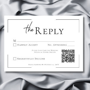 Tarjeta De Confirmación De Asistencia Tipografía mínima Código QR Boda blanco y negro
