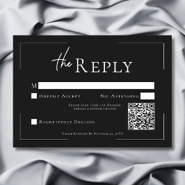 Tarjeta De Confirmación De Asistencia Tipografía mínima Código QR Boda blanco y negro