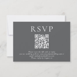 Tarjeta De Confirmación De Asistencia Tipografía minimalista Código QR Boda Gris