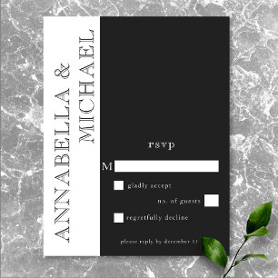 Tarjeta De Confirmación De Asistencia Tipografía moderna Boda blanco negro