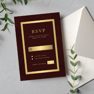 Tarjeta De Confirmación De Asistencia Tipografía moderna formal de boda en burgundy dora