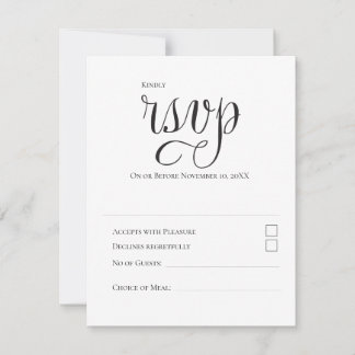 Tarjeta De Confirmación De Asistencia Tipografía moderna minimalista Boda en blanco y ne