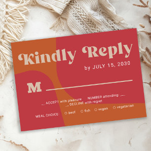 Tarjeta De Confirmación De Asistencia Tipografía naranja roja negrita retro groovy boda
