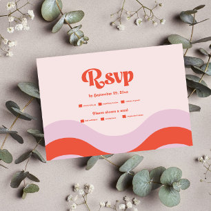 Tarjeta De Confirmación De Asistencia Tipografía Retro Moderna Rosa y Naranja Bodas RS