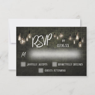Tarjeta De Confirmación De Asistencia Tipografía RSVP, Ladrillos industriales, luces de 