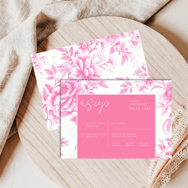 Tarjeta De Confirmación De Asistencia Toile Blanco Rosa Floral De Jouy (Subido por el creador)