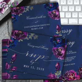 Tarjeta De Confirmación De Asistencia Tonos de joyas de zafiro y amatista navy Boda en l