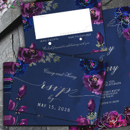 Tarjeta De Confirmación De Asistencia Tonos de joyas de zafiro y amatista navy para boda