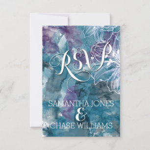 TARJETA DE CONFIRMACIÓN DE ASISTENCIA TORMENTA BLUE WATERCOLOR HIBISCUS BODA