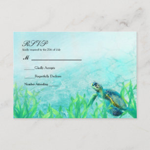 Tarjeta De Confirmación De Asistencia Tortuga Marina Arte de Playa en el Océano Boda Ele