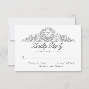Tarjeta De Confirmación De Asistencia Tradicional elegante   Boda Gris de Versalles