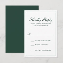 Tarjeta De Confirmación De Asistencia Traditional Formal Elegant Forest Green Wedding