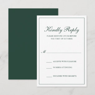 Tarjeta De Confirmación De Asistencia Traditional Formal Elegant Forest Green Wedding