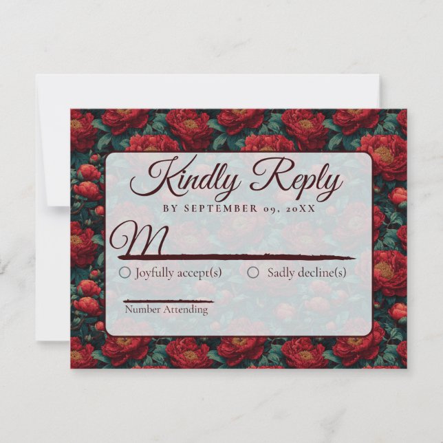 Tarjeta De Confirmación De Asistencia Trendy Minimalist Peonies  Fall Wedding  (Anverso)