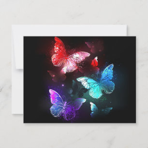 Tarjeta De Confirmación De Asistencia Tres mariposas brillantes sobre fondo nocturno