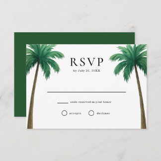 Tarjeta De Confirmación De Asistencia Tropical Island Palm Trees Minimal Beach Wedding