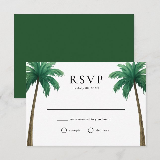 Tarjeta De Confirmación De Asistencia Tropical Island Palm Trees Minimal Beach Wedding (Anverso / Reverso)