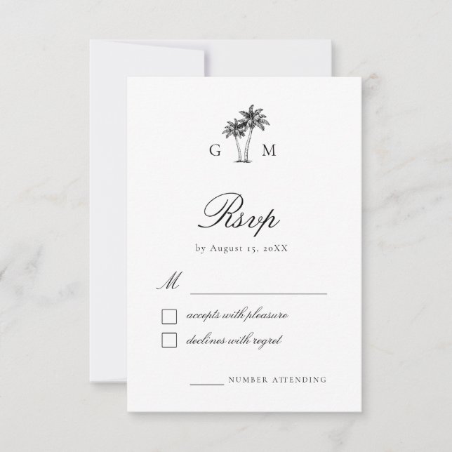 Tarjeta De Confirmación De Asistencia Tropical Palm Tree Monogram Destination Wedding (Anverso)