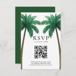 Tarjeta De Confirmación De Asistencia Tropical Palm Trees Minimal Beach Wedding QR Code