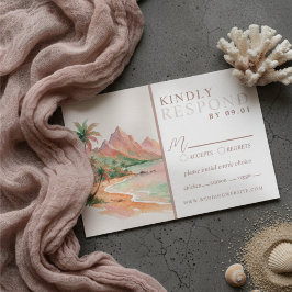 Tarjeta De Confirmación De Asistencia Tropical Sunset Island Watercolor Wedding QR