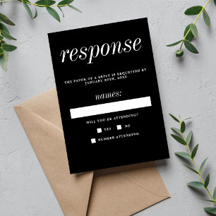 Tarjeta De Confirmación De Asistencia True Simplicity 2 Black Simple Minimalist Wedding