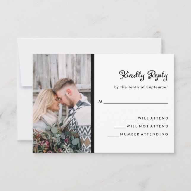 Tarjeta De Confirmación De Asistencia Tu foto en blanco y negro | Boda (Anverso)