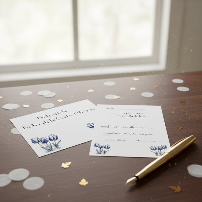Tarjeta De Confirmación De Asistencia Tulipanes en el personalizable azul Delft (Subido por el creador)