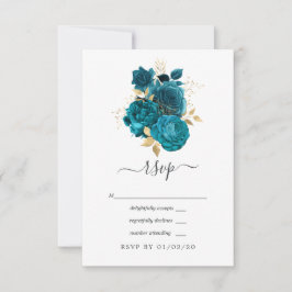 Tarjeta De Confirmación De Asistencia Turquesa - Boda floral de turquesa y dorado