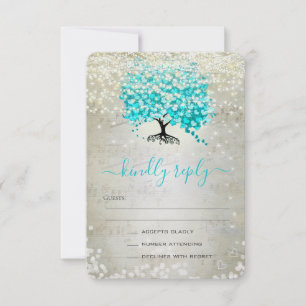 Tarjeta De Confirmación De Asistencia Turquoise Aqua Fairytale Lights and Stars Boda