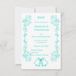 Tarjeta De Confirmación De Asistencia Turquoise Bells Scrollwork Design Boda