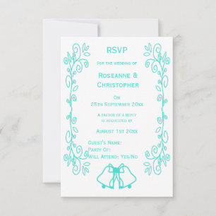Tarjeta De Confirmación De Asistencia Turquoise Bells Scrollwork Design Boda