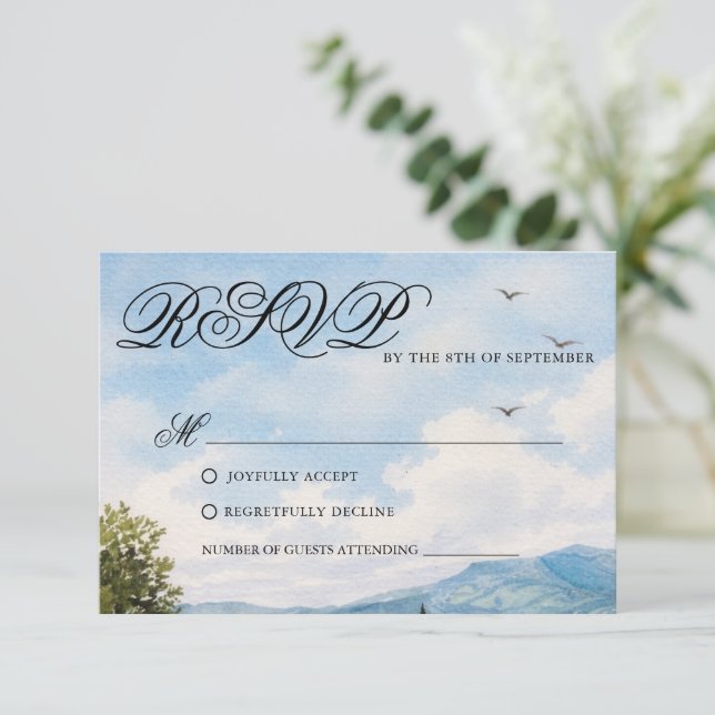 Tarjeta De Confirmación De Asistencia Tuscan Countryside Scenery Wedding Response Card (Anverso de pie)