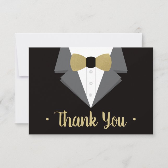 Tarjeta De Confirmación De Asistencia Tuxedo Gracias Tarjeta, Canto De Oro (Anverso)
